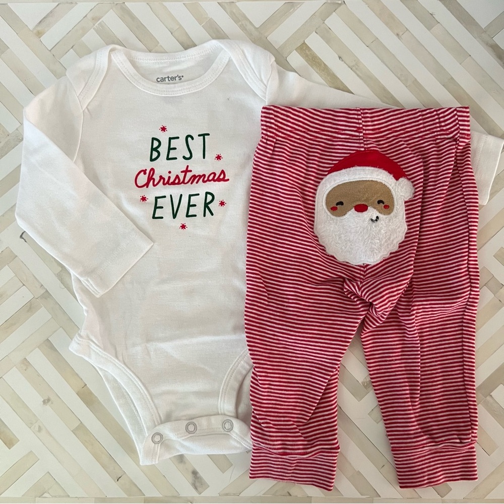 CARTERS Christmas Santa Striped 2pc Set, 6mo